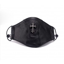 Fashionable Vintga Metal Cross Leather Sunscreen Sanitary Mask, Black