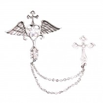 Chain Tassels Rhinestone Cross and Wing Style Brooch Cloth Accessories
