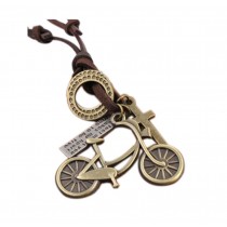 2 Pieces Of Retro Artistic Cow Leather Cord Bike Pendant Necklace