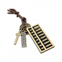 2 Pieces Of Retro Artistic Cow Leather Cord Abacus Pendant Necklace