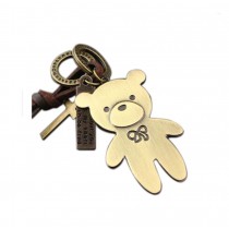 2 Pieces Of Retro Artistic Cow Leather Cord Bear Pendant Necklace