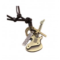 2 Pieces Of Retro Artistic Cow Leather Cord Guitar Pendant Necklace