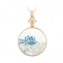 2 Pieces Of Fashion Light Blue Flowers Immortalized Crystal Pendant Necklace