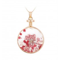2 Pieces Of Fashion Red Flowers Immortalized Crystal Pendant Necklace