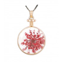 2 Pieces Of Fashion Red Plants Round Immortalized Pendant Necklace