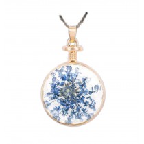2 Pieces Of Fashion Blue Plants Round Immortalized Pendant Necklace