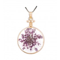 2 Pieces Of Fashion Purple Plants Round Immortalized Pendant Necklace