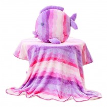 Set of Office Cushion Cartoon Fish Pillow and Coral Velvet Blanket, Purple