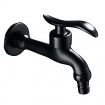 Black Lengthen Washing Machine Faucet Wall Mounted Basin Tap Kitchen Faucet Brass Single Cold Water Tap G 1/2"
