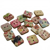 Set of 75 Beautiful Creative Lovely Unique Painting Square Wooden Buttons Snaps