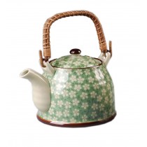 Japanese Style Porcelain Teapot, Plum Blossom 30 OZ, GREEN