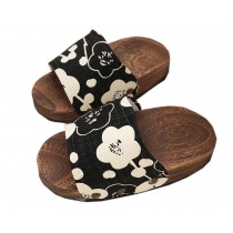 Non-slip Massage Wooden Slippers Fashion Clogs(Black and White Flowers)