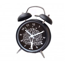Eleagnt Metal Tree Double Bell Alarm Clock With Night-Light Black 4"