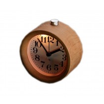 High Class Round Wood Alarm Clock with Night Light, Bedside Clock