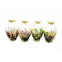 Set Of 4 Chinese Style Refrigerator Magnet Ceramics Painted Pottery Mei Lan Zhu