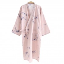 Pink Bamboo - Thin Pajamas Robe Long Loungewear Cotton Khan Steam Kimono