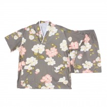 Yellow Flora Pattern Long Pants Pajamas Cotton Pajamas Suit Pullover Kimono Styl