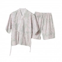 Cotton Khan Steam Clothes Short Pajamas Suit Kimono Style Flora Pattern Loungewe