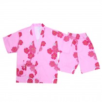Cotton Short Pajamas Suit Pink Sweet Kimono Style Pajamas Loose Home Wear