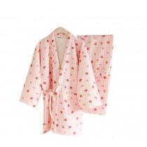 Strawberry Pattern Simple Cotton Thick Pajamas Women Pajamas Suit  Bathrobe,Pink