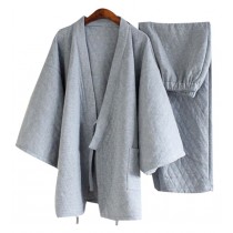 Cotton Pajamas Suit Tracksuit Bathrobe  Men's Kimono Pajamas,Light Grey