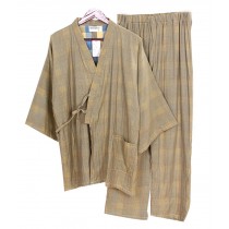 Khan Steamed Clothes Cotton Pajamas Suit  Men's Kimono Pajamas,Yellow Stripes