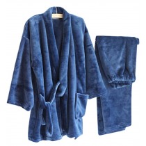 Autumn&Winter Men's Kimono Pajamas Warm Flannel Khan Steamed Clothes,Blue