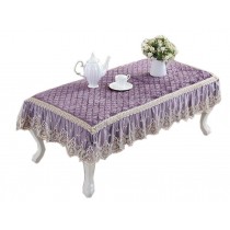 European Style Velvet Table Cover Coffee Dustproof Lace Tablecloth, Light Purple