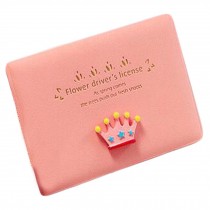 Identity Card Case PU Leather Slim Card Holder Driving License Cover, Pink Crown