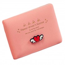 ID Card Case PU Leather Slim Card Holder Driving License Cover, Flying Heart