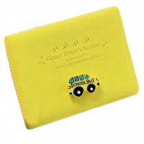 Identity Card Holder Slim Card Case PU Leather Driving License Cover, Yellow Bus