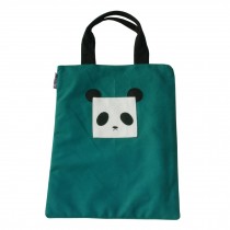 Cute Handmade Canvas Hand Hold Zipper File Folder Reusable Storage Handbag, Green Panda