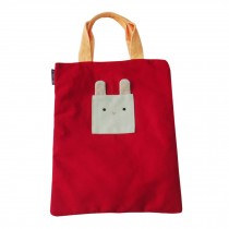 Cute Handmade Canvas Hand Hold Zipper File Folder Reusable Storage Handbag, Red rabbit