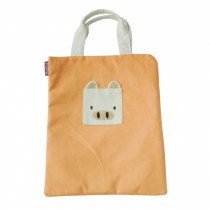 Cute Handmade Canvas Hand Hold Zipper File Folder Reusable Storage Handbag, Orange Pig