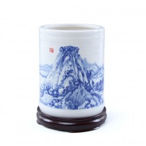 Creative Gifts Chinese Style Office Ceramics Pen Pencil Holder, Mountain