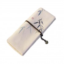 [Bamboo] Roll up Pencil Case Cosmetic Pencil Pouch Linen Pen Case Purse Bag