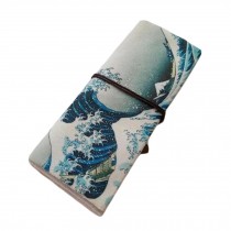 [Sea Wave] Linen Pen Case Roll up Pencil Case Cosmetic Pencil Pouch Purse Bag