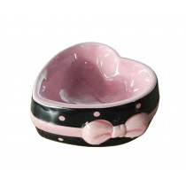 5-Inch [Lovely Pink Bow] Ceramic Cat Food Bowl , Pet Bowl (12.8*12.8*5cm)