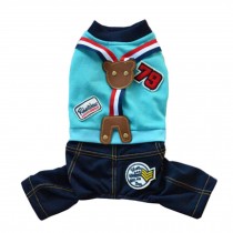 Lovely Cartoon Pets Suspenders Suit for Dogs Small Size Navy Blue