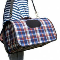 M Size Carry Bag Sweet Cute Pet Home Dog Cat Carrier House Travel---Blue plaid