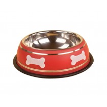 Cute Bones Dog Bowl Stainless Steel Style Pet Bowl RED