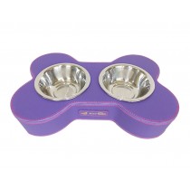 Fashion Animal Dog Dishes Bowl Stainless Steel Pet Double Bowl PURPLE