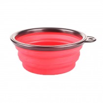 Silicone Pet Dog Foldable Food&Water Travel Bowl Dish Feeder, Red(13*9*5cm)