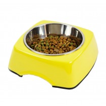 Pet Bowl Dogs/Cats Bowl with Stainless Steel Eating Surface Yellow, Medium