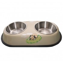 Double Stainless Steel Bowls for Pets Dogs Cats White(34.5*18.8*4.5cm)
