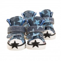 Blue Jean Style Pets Shoes with Star Pattern Dogs Boots 6.2x4.8cm