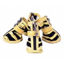 PU Non-slip Zipper Dog Boot Pet Casual Shoes, Yellow Zebra-Stripe