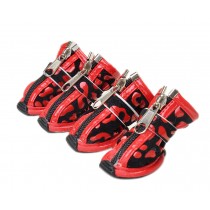 PU Non-slip Zipper Dog Boot Pet Casual Shoes, Red Leopard Print