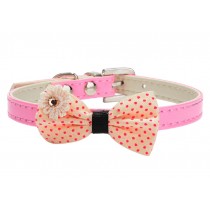 Pretty Adjustable PU Bow-ties Dog Collar Pet Collar PINK (20-26cm)