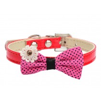Pretty Adjustable PU Bow-ties Dog Collar Pet Collar RED (20-26cm)